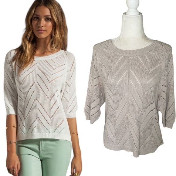 Trina Turk Beige Pointelle Knit Chevron Sweater - S - Picture 1 of 13
